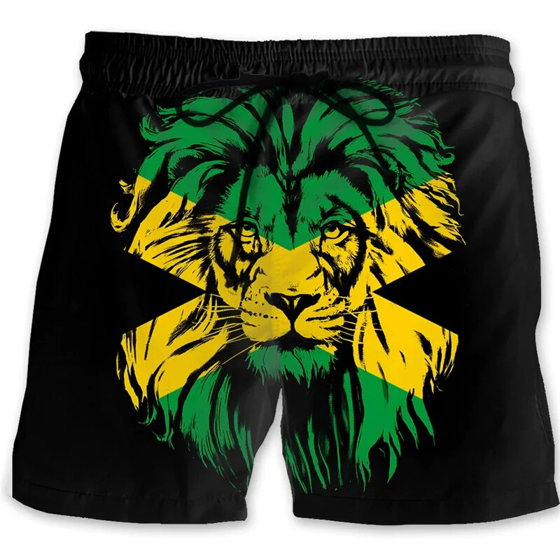 Jamaica Lion National Pattern Men's Beach Shorts 3D Print Jamaican Flag Swimsuit homme Summer Hawaii Swim Trunks Cool Ice Shorts