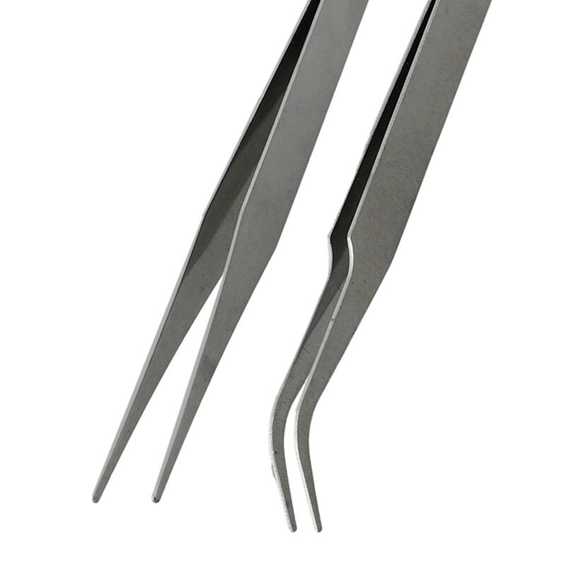 For Picking Up Parts Tip Tweezers 2pcs Tweezers Stainless Steel Maintenance Mini Tweezers Repair Tool Curved Straight