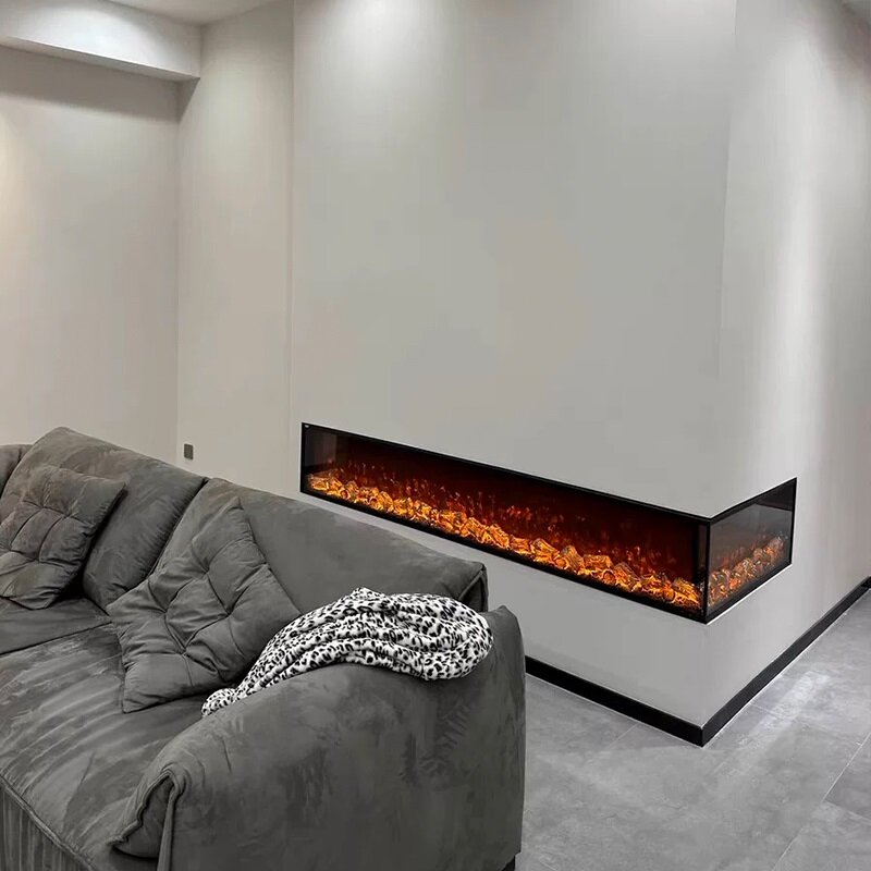 Custom Stand Alone Double Sided 240v Electric Fireplace 55 Inches Indoor Built In Led Light Faux Fireplace Heater