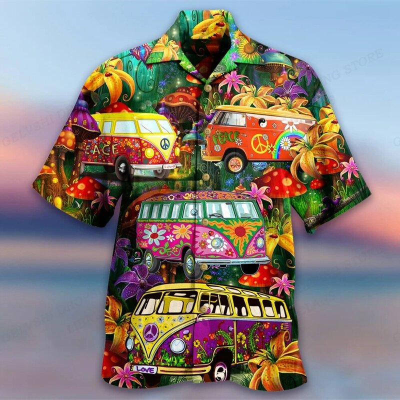 Vocation Bus 3d Printed Shirts Men Fashion Hawaiian Shirt Casual Beach Shirt Motorcycle Blouse Men's Lapel Shirt Truck Camisa