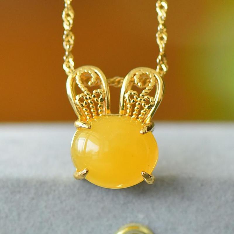 Collier pendentif lapin en ambre naturel pour femme, accessoires de bijoux fins, véritables pierres précieuses de guérison, ambre de la Baltique, colliers de la présidence