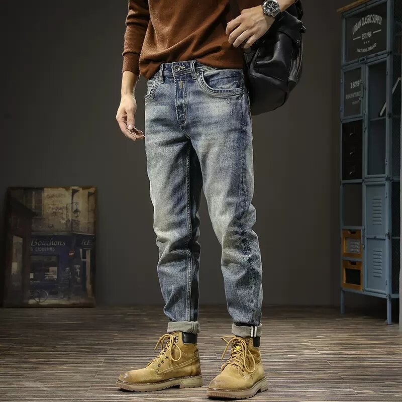 Mode Designer Männer Jeans Hohe Qualität Retro Blau Elastische Slim Fit Zerrissene Jeans Männer Italienischen Stil Vintage Denim Hosen Hombre