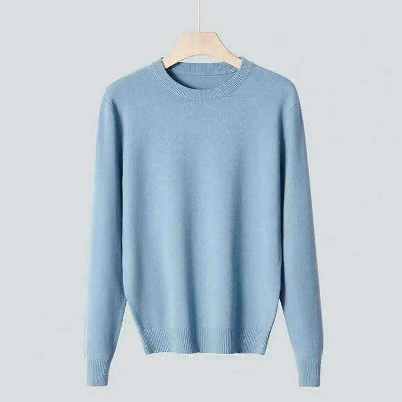 Round Neck Long Sleeve Sweater Solid Color Base Layer Sweater Men's O-neck Long Sleeve Knitwear Thermal Sweater with for Warmth