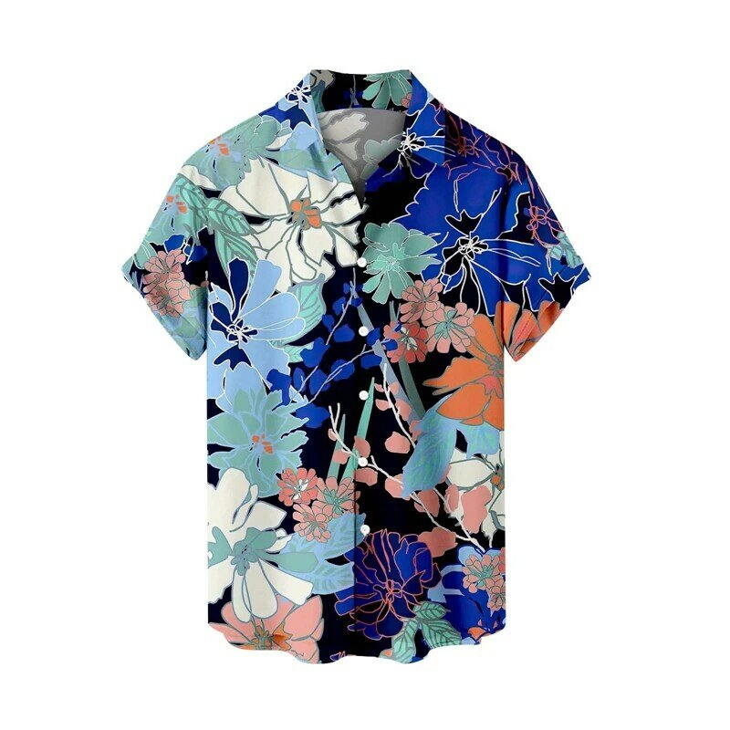メンズハワイアンTシャツ,カジュアルシャツ,ビーチシャツ,半袖,花,植物,ラペル