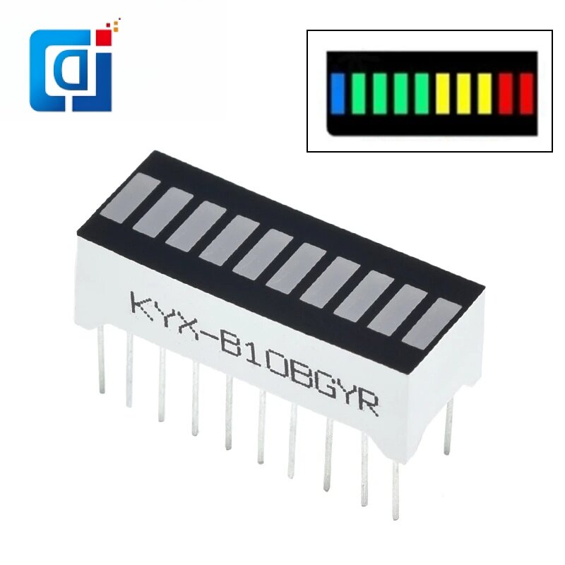 JCD-10 Barra de luz LED segmento digital, super brilhante, 2 vermelho, 3 amarelo, 4 verde, 1 luz azul, tubo plano, B10BRYGB