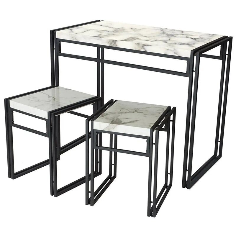 3 предмета, городской Белый Мраморный Кухонный столовый набор для бистро, паба, высокий обеденный стол для бара с двухлучевой сталью