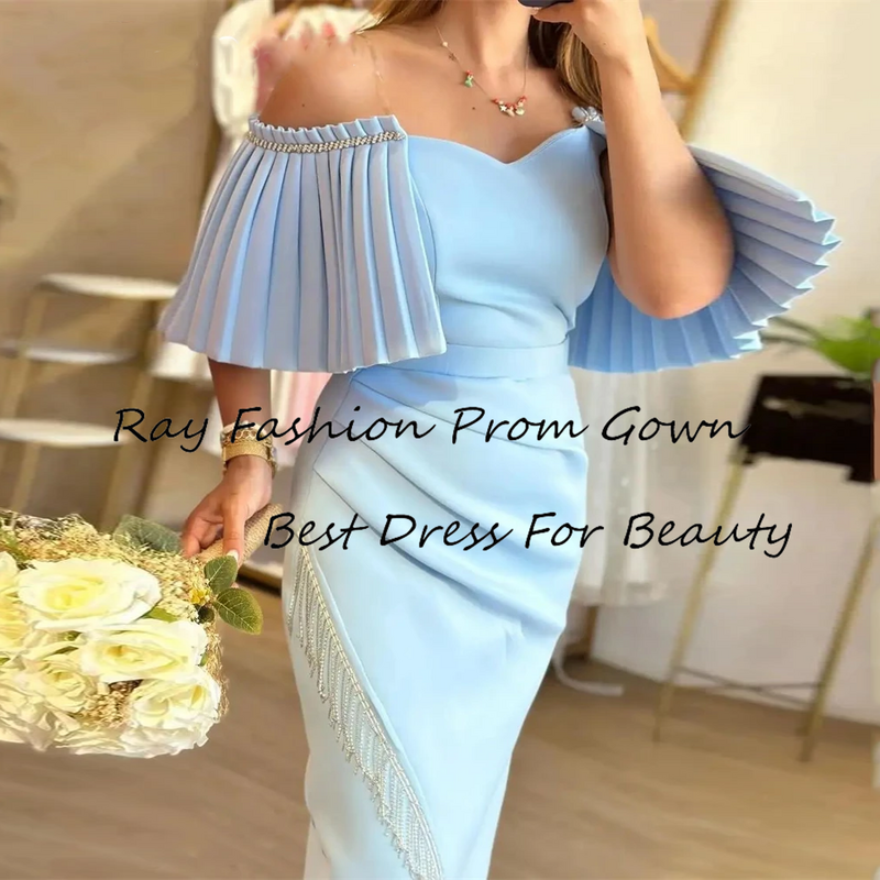 Customize Mermaid Cocktail Dress With Sexy Sweetheart Off The Shoulder With Tiered Ruffles Tea Length Vestidos De Noche