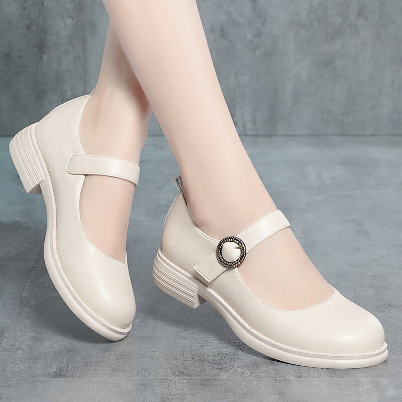 New Spring Summer Fashion Women Shoes Elegant Shallow Mouth Round Toe Square Heel Casual Comfort Soft Sole Single Shoes