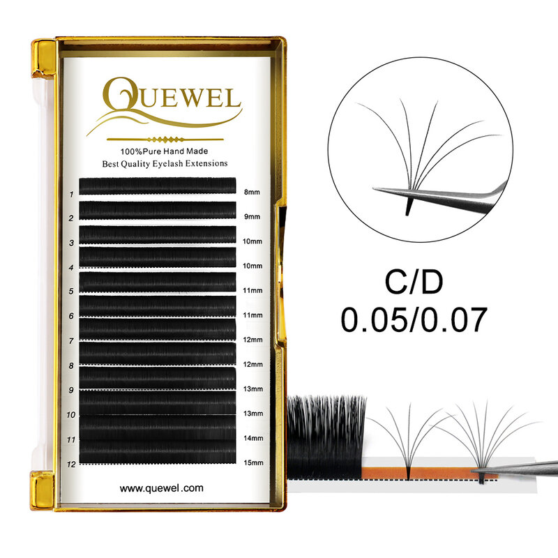 Quewel-Extension de cils en faux vison, facile à éventer, volume de floraison automatique, cils individuels, optique naturelle