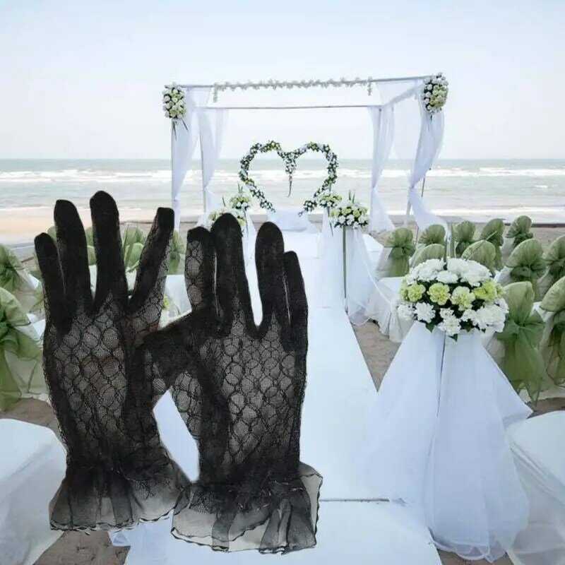 2-teilige Damen-Brauthandschuhe mit kurzer Spitze, handgelenklang, für Damen und Mädchen