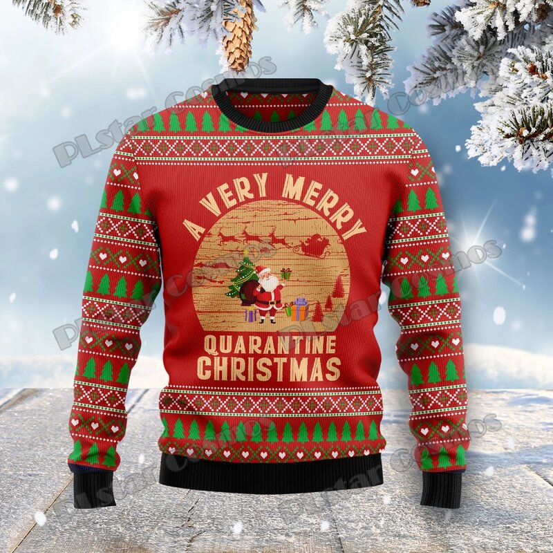 PLstar Cosmos Akita Peace Love Joy 3D Sweater motif Natal jelek pria mode musim dingin pakaian rajut kasual uniseks Pullover MYY23