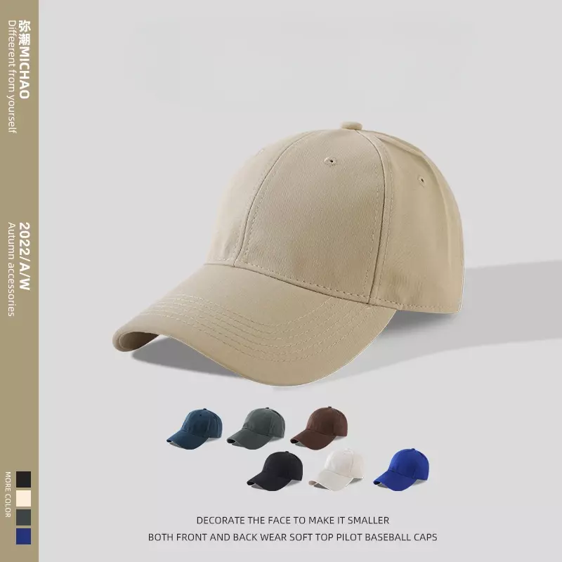 Sombreros de béisbol de algodón suave para hombre, gorra deportiva de cabeza grande, Snapback, 56-60CM, 60-65CM, Color sólido