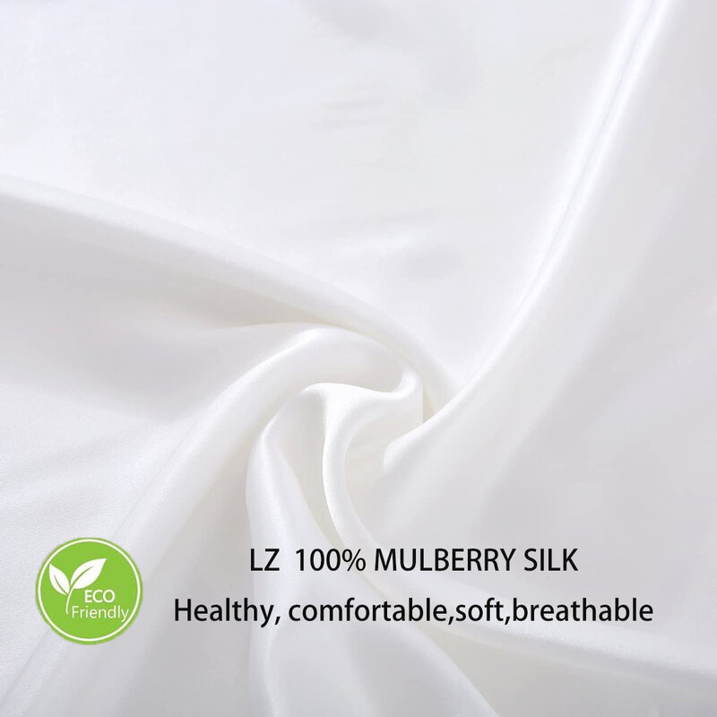 LZ 100% Mulberry Silk Pillowcase 19Momme for Hair and Skin with Zipper Beauty Soft Breathable Smooth Both Sided Natural