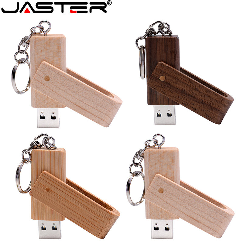 JASTER Walnut wood USB flash drive Free Custom logo Rotatable Pen drive 8GB 16GB U disk 32GB memory stick Free key chain gift