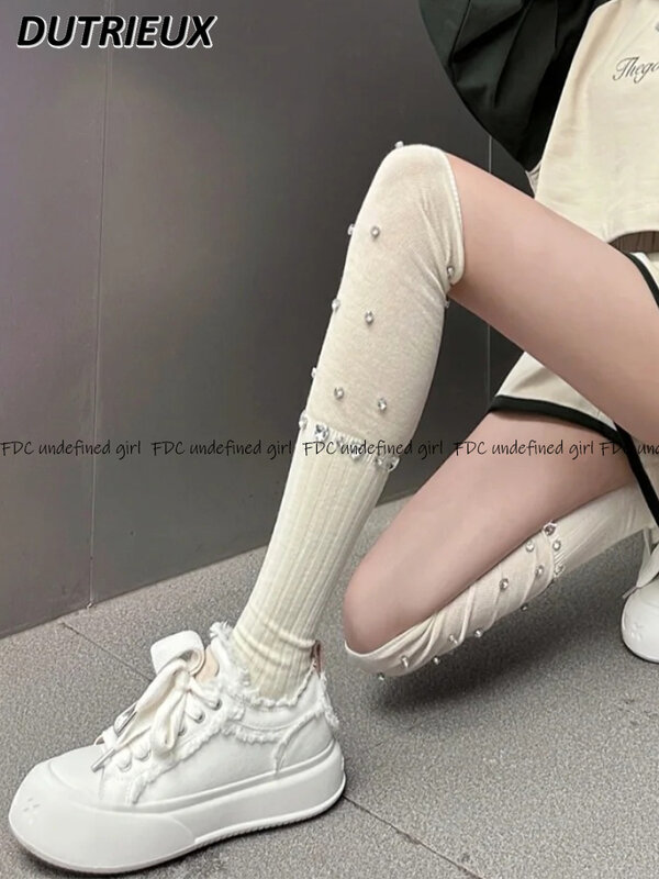Sweet Girl All-Match Knee Socks Solid Color Special-Interest Design Long Socks High-Grade Heavy Industry Diamond Stocking