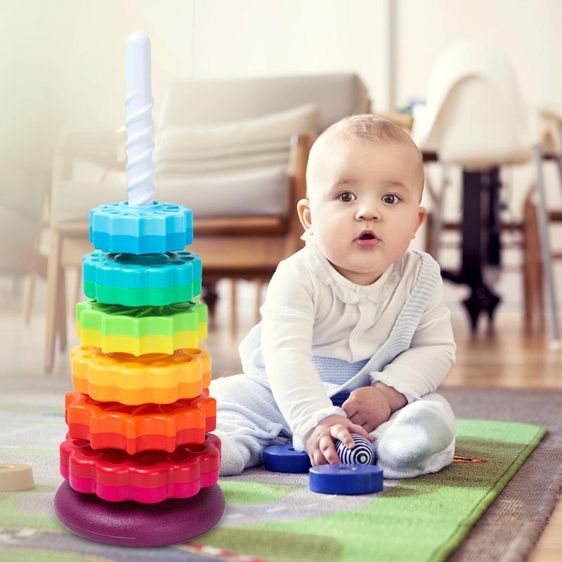 Torres apilables para bebé, torre de arcoíris, juguete giratorio para apilar, juguetes educativos de cognición Montessori