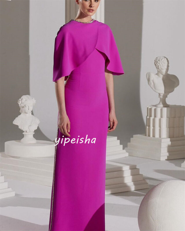 Jersey Rhinestone Celebrity A-line High Collar Bespoke Occasion Gown Long Dresses