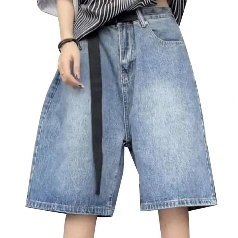 Główna ulica Retro niebieskie dżinsy szorty damskie letnie nowe workowate szerokie nogawki dżinsowe pół spodnie moda Streetwear odzież Oversize