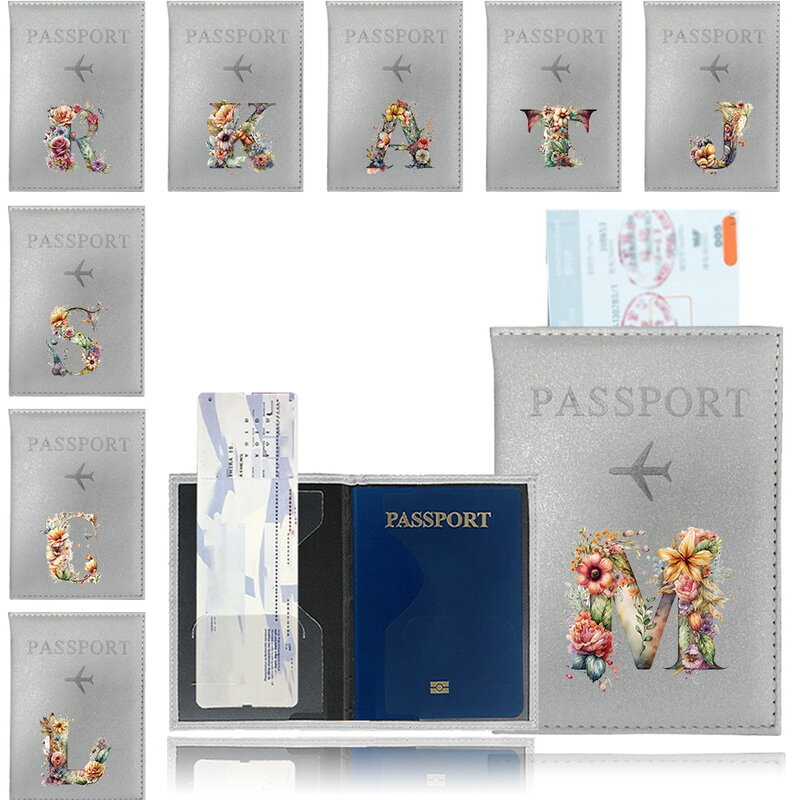 Passport Bag Protective Cover Travel Wallet Card Holder Passport Holder Air Ticket Holder Storage Bag Floral Letter Print Series