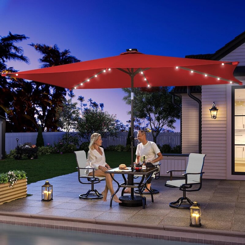 Guarda-chuva extra grande com luzes solares, exterior, dupla face, guarda-chuva de mesa de mercado 48 luzes LED para piscina, mobília do pátio, 15 pés
