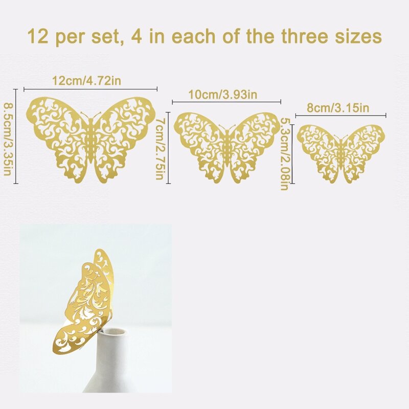 12 Pcs Bedroom for Butterfly Decor Hollow for Butterfly Wall Decor for Party Cak DropShip