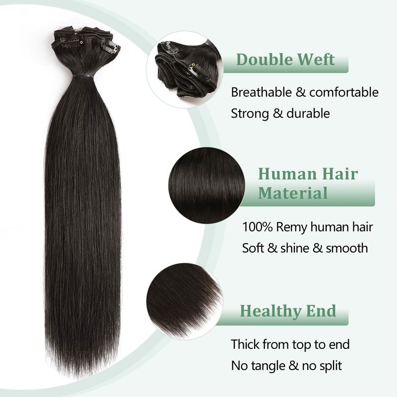 Doczepy z włosów z klipsem Prawdziwe naturalne włosy Remy Proste brazylijskie bezszwowe doczepy z ludzkich włosów 10 SZTUK/PAKIET 24 cale 160 g
