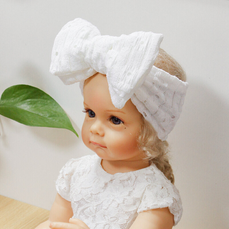Turbante de encaje bordado para niña recién nacida, banda elástica de doble capa para el pelo, bandanas acanaladas de algodón de Color sólido, novedad