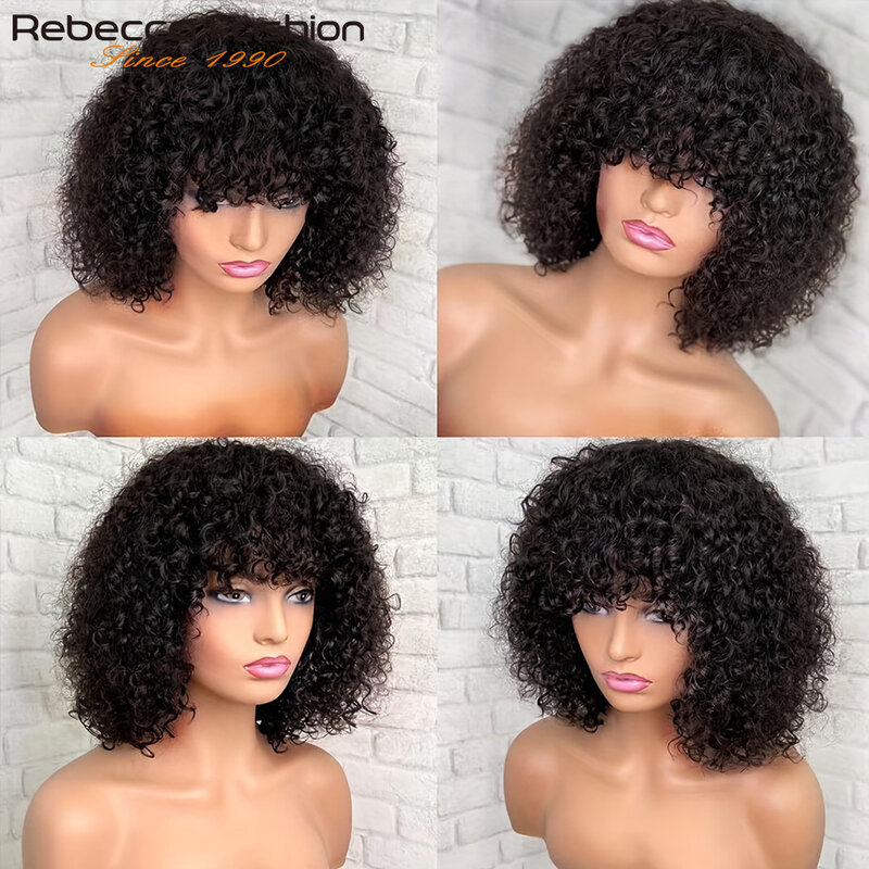 Натуральные волосы, короткие кудрявые парики с челкой, Кудрявые Парики Remy для черных женщин, парики ручной работы # 1B 1B/99J