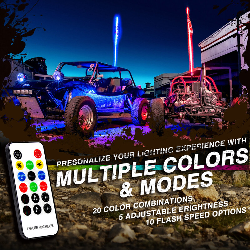2 pz 3FT Bluetooth e telecomando colorato spirale LED frusta luci illuminate Antenna fruste per ATV Polaris RZR 4x4 veicoli