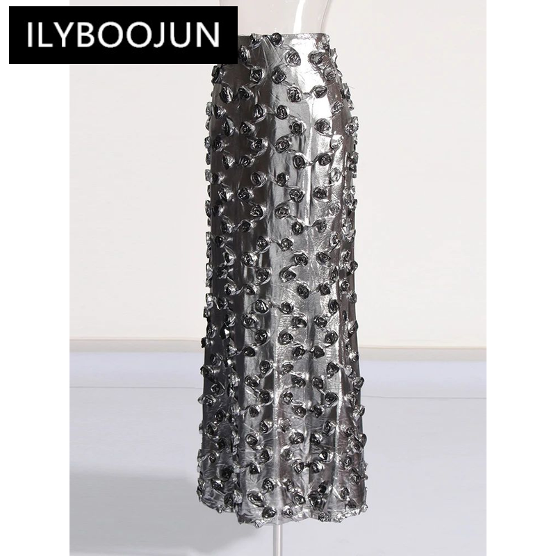 ILYBOOJUN-تنورات تنحيف أحادية اللون للنساء ، تنورة ضيقة بخصر مرتفع ، ملابس نسائية أنيقة مزينة ، تنورة مزاجية