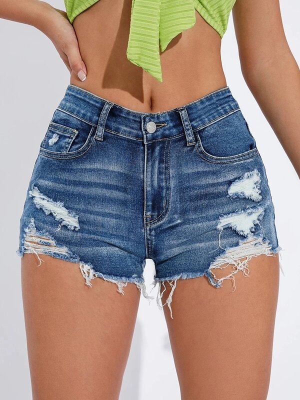 Spodenki jeansowe damskie nowe letnie z wysokim stanem Slim znoszone spodenki jeansowe Retro jeansowe szorty