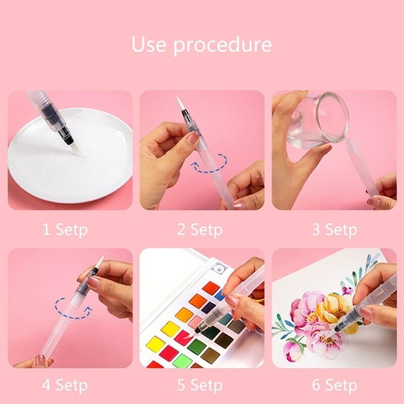 Water Color Brush Pen, Watercolor Brushes for DIY Painting Watercolor Brushes Pens Pointed Tipped Aqua Brush Refillable