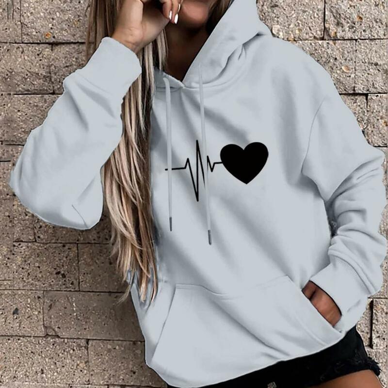 Dropshipping!! Nova chegada feminino hoodie com cordão quente pulôver coração impressão primavera hoodie