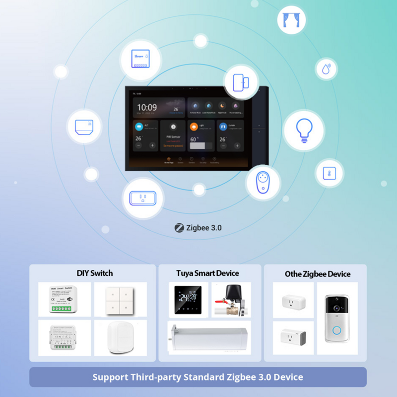 Jianshu Tuya inteligentny dom urządzenia Panel sterowania Zigbee 10 "Zigbee Gateway Builded rosyjski języki angielski Tuya Smart Life App