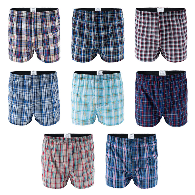 Mens Underwear Boxers Shorts Casual Cotton Sleep Underpants Plaid Comfortable Homewear Striped Beach Panties
