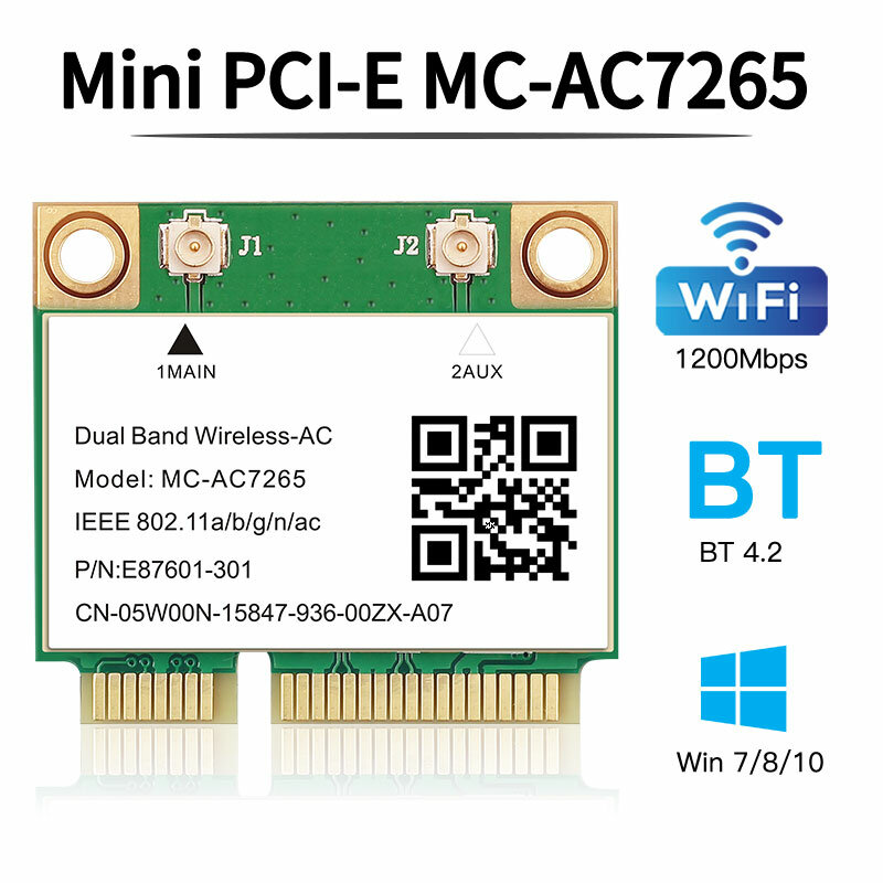 MC-AC7265 de tarjeta inalámbrica de doble banda, adaptador de tarjeta Wifi 802.11ac 1200G/5GHz, 4,2 Mbps, Bluetooth 2,4, 7260HMW, pcie