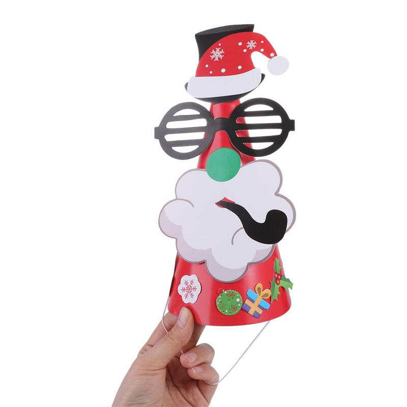 Kriss Kringle sombrero de Papá Noel hecho a mano, alce de papel educativo, sombreros de artes de Navidad para niños, muñeco de nieve de Papá Noel, juguete de bricolaje, regalo de Navidad