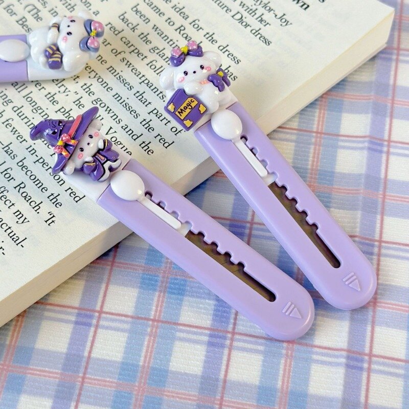 Abridor de letras para niña, cortador de caja de cachorro mágico, Mini cuchillo portátil, suministros de oficina/estudio, Color púrpura, lindo, 1 pieza