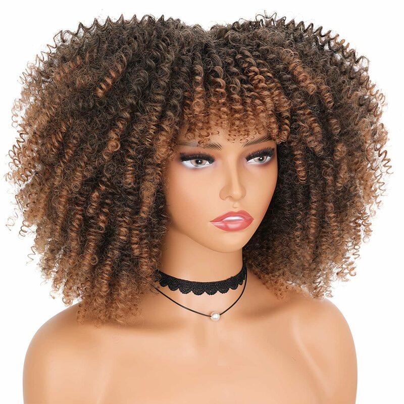 Long Wavy Synthetic Wig with Bangs for Women, Heat Resistant Hair Wigs, Short Bob Curly Wig