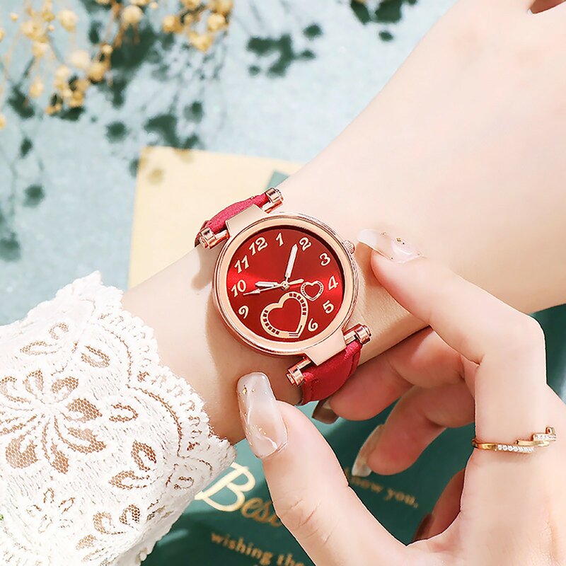 Amor de luxo senhoras relógio pulseira de couro analógico quartzo relógios de pulso moda temperamento senhoras relógio presente reloj mujer elegante