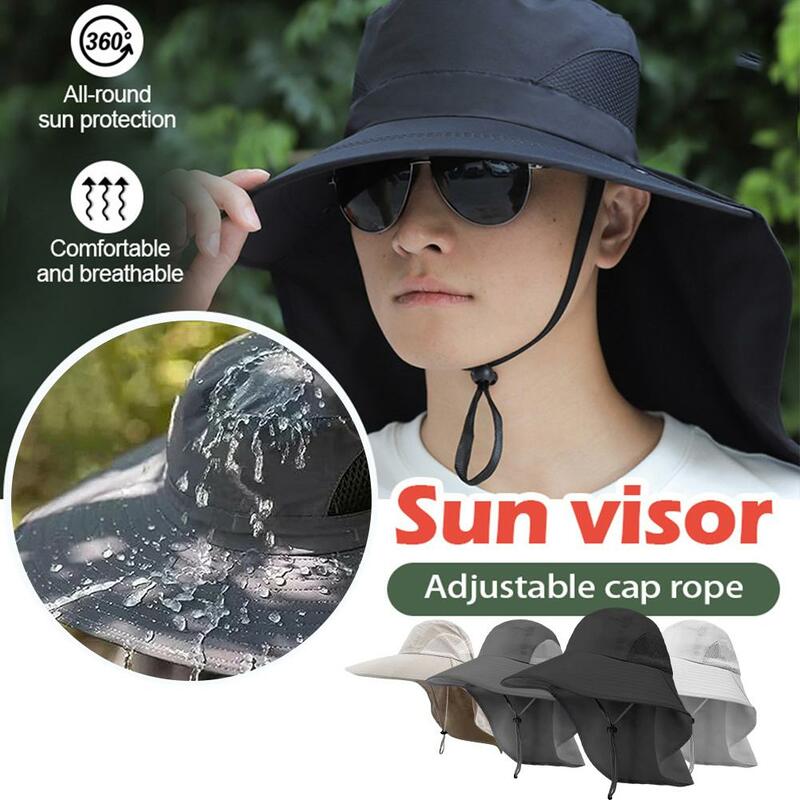 Summer Sun Hat Bucket Men Women Boonie Hat with Neck Protection Fishing UV Mesh Brim Hiking Outdoor Breathable Large Flap W C0N6