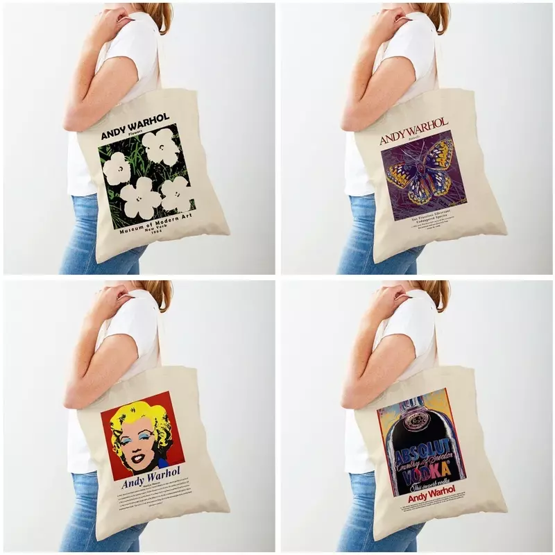 Bba172 Vintage Art Andy Warhol Schouder Shopper Tas Abstracte Vrouwen Boodschappentassen Dubbele Print Casual Dame Canvas