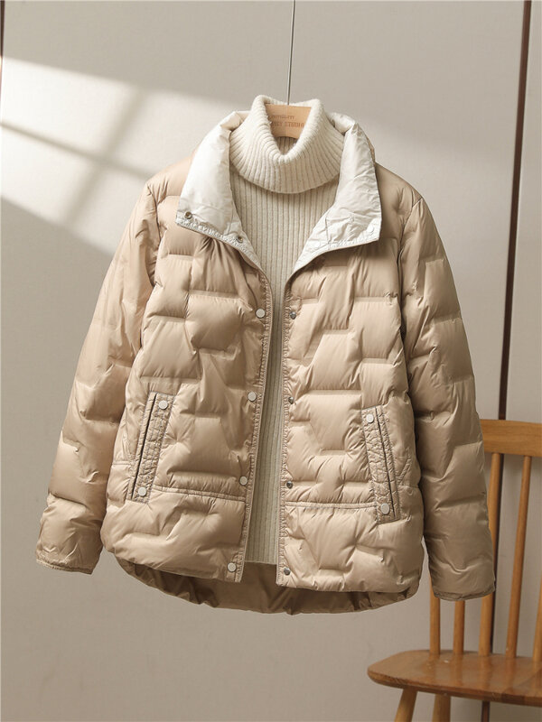 Fitaylor Autumn Winter Women White Duck Down Coat Casual Lapel Single Breasted Jacket Fashion Light Puffer Parka Outwear