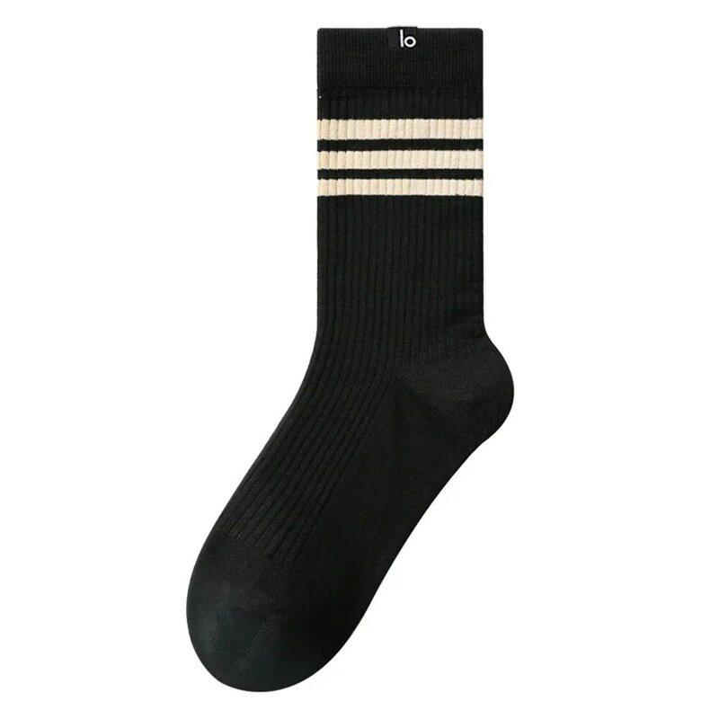 LO Breathable and Sweat Absorbing Men's Three Striped Mid Length Socks Deodorizing Cotton Socks