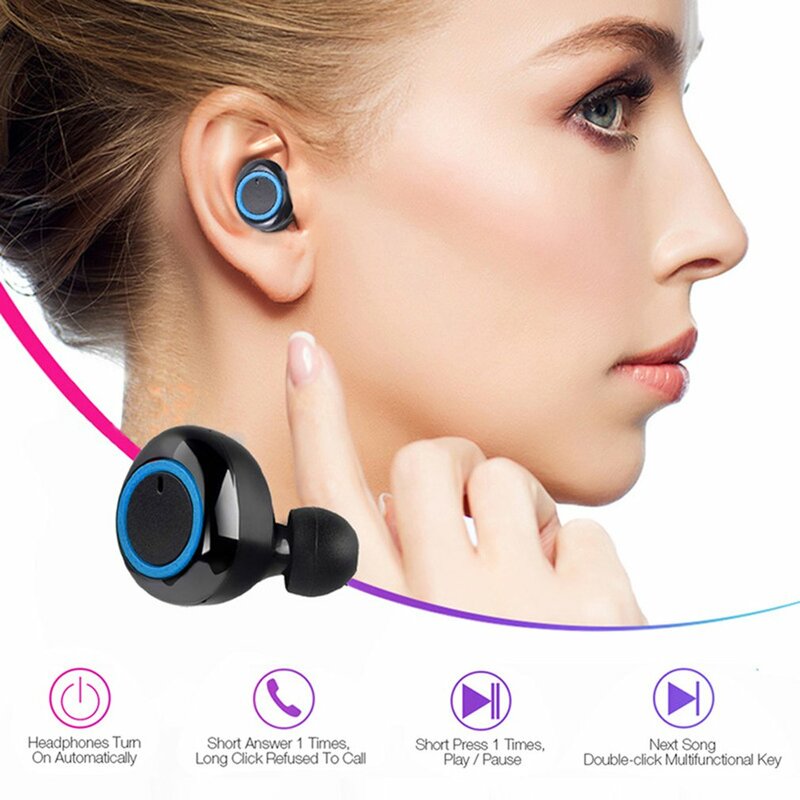 2022 TWS Earphone 5.0 Bluetooth Nirkabel Kontrol Sentuh Headset Stereo 9D dengan Mikrofon Earphone Olahraga Earbud Tahan Air Tampilan LED