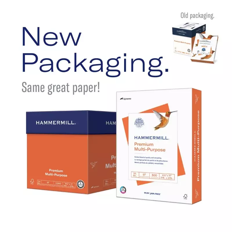 Hammermill 20 lb., Premium Multipurpose Copy Paper, 8.5" x 11", 5 Ream, White - 105910C
