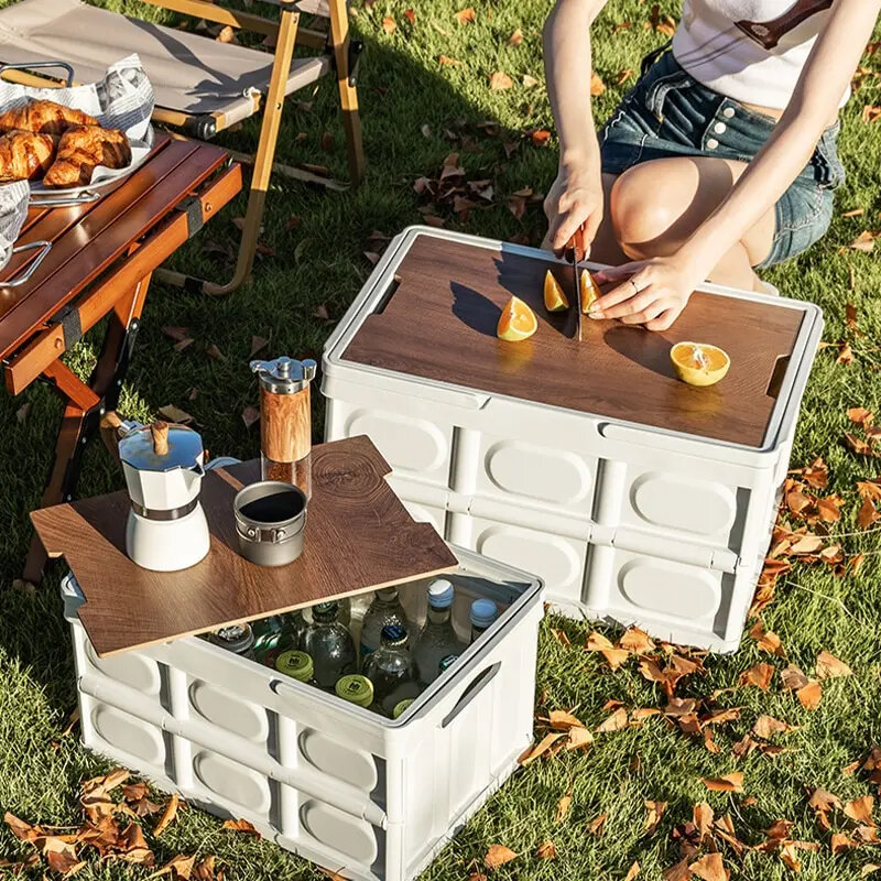 야외 캠핑 나무 커버 보관 상자, 자동차 트렁크 보관 상자, 피크닉 접이식 상자