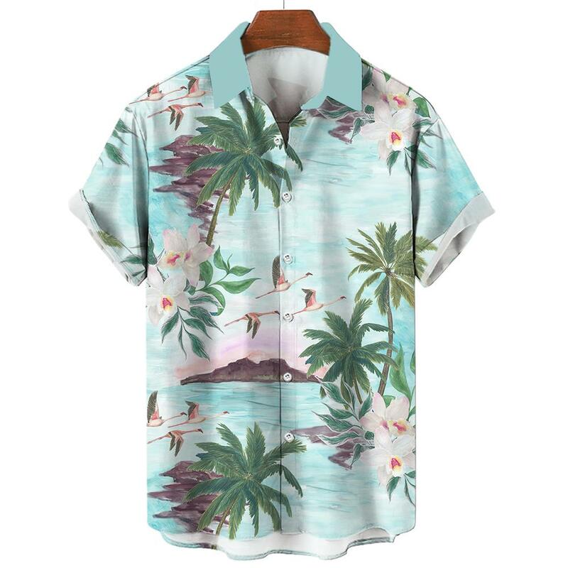 Мужская гавайская рубашка, летняя рубашка с коротким рукавом и 3D-принтом кокосового дерева, Алоха в стиле унисекс, 2024