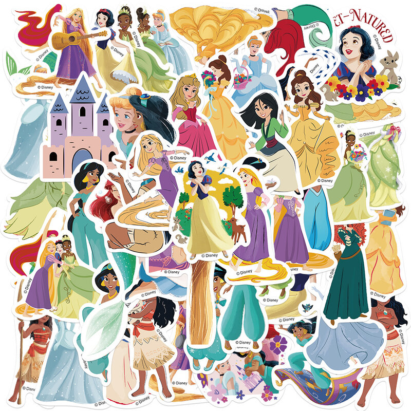 50 szt. Disney Mix księżniczka naklejki kalkomania uroczy Anime kreskówka Scrapbook film Laptop telefon dekoracja Kawaii naklejka dla dzieci dziewczynka zabawka