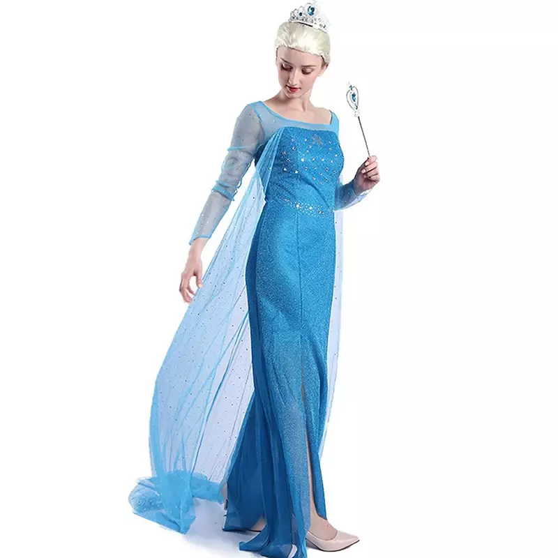 Disfraz de Elsa de Frozen para mujer, vestido de nieve azul, traje de peluca, fiesta de Disfraces de Halloween, ro
